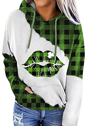 Image of Women's St. Patrick's Day Hoodie Sweatshirts Irish Stylish Shamrock Clover Print Casual Pullover Tops