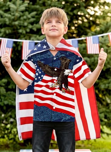 Image of BesserBay Unisex Kids 4th of July Shirt Girls Boys Patriotic Button Down Shirt American Flag Top 4-14 Years