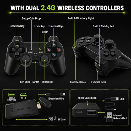 Image of Zepplay 4K Retro Game Stick | 21,000+ Preloaded Games | 15 Emulators | 64GB Card Included | Plug & Play HDMI Video Game for TV | Dual 2.4G Wireless Controllers | Gaming Console for Kids & Family