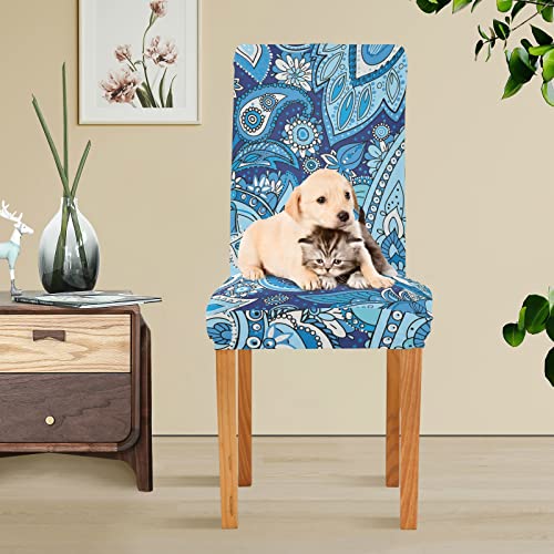 Paisley Blue Dining Chair Covers Set Of 4 Washable Removable Chair Slipcover Stretch Dining Chair Seat Cover For Dining Room Living Room Wedding Party #TOP4