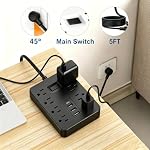Barre de puissance du protecteur de surpression, 12-in-1 Station de recharge avec 8 Largement espacées AC Sorties & 4 USB Ports (USB-C), Cordon d'extension de prise plat, Extendeur de sortie multi-plug à montage mural pour la maison, bureau