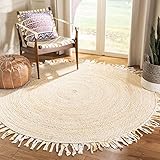 SAFAVIEH Braided Collection Area Rug - 5' Round, Beige, Handmade Boho Fringe Reversible Cotton, Ideal for High Traffic Areas in Living Room, Bedroom (BRD451B)