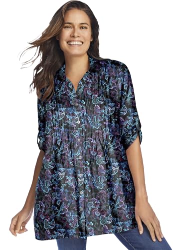 Woman Within Plus Size Rayon Pintucked Effortless Tunic Blouse - S