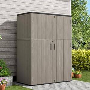 KINYING Outdoor Vertical Storage Shed,57 Cu.ft Outdoor Storage Cabinet Waterproof,Resin Sheds & Outdoor Storage Clearance for Garden,Patio,Backyard,Lockable (Brown) KINYING Outdoor Vertical Storage Shed57 Cuft Outdoor Storage Cabinet WaterproofResin Sheds Outdoor Storage Clearance for GardenPatioBackyardLockable Brown