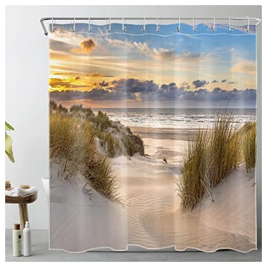 LB Strand Duschvorhang 180x200cm Sonnenuntergang Landschaft Tropeninsel Antischimmel Wasserdicht Badezimmer Vorhänge, Seestück Extra Lange Polyester Stoff Bad Vorhang mit Haken