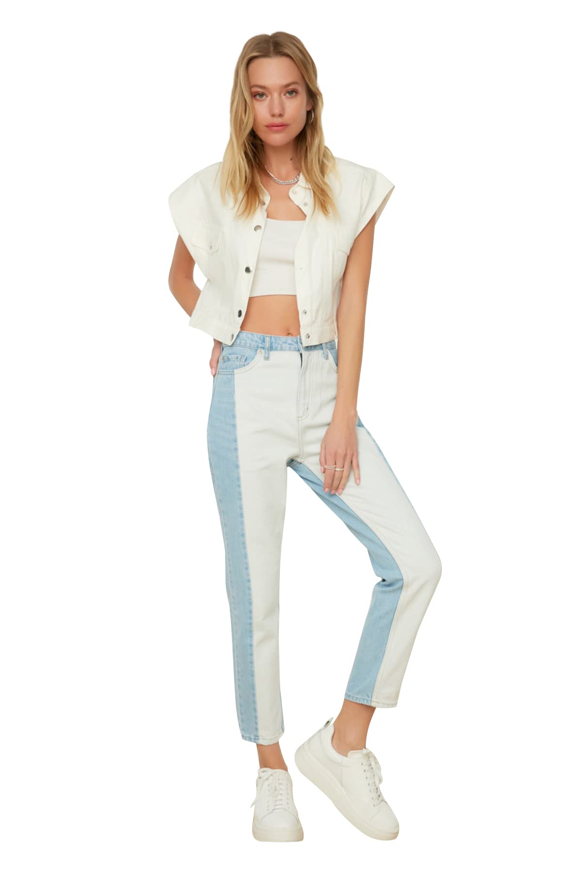 Trendyol Women's Blau High Waist Straight Leg Mom Jeans