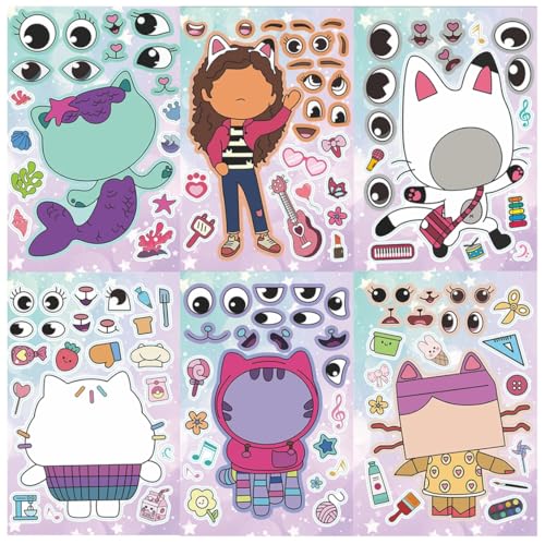 Gabby Stickers | 12-Pack Make Your Own Stickers | Make a Face Sticker Sheets with Gabby Characters | Mix and Match Kids | Fun Party Favors for Kids