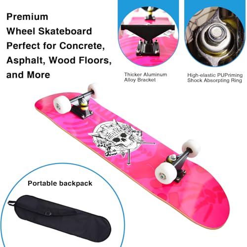 Image of Skateboards for Beginners Kids Boys Girls and Adults,31''x8'', 7-Layer Maple, Double Kick Concave, Fascinating Cool, Solid&Durable