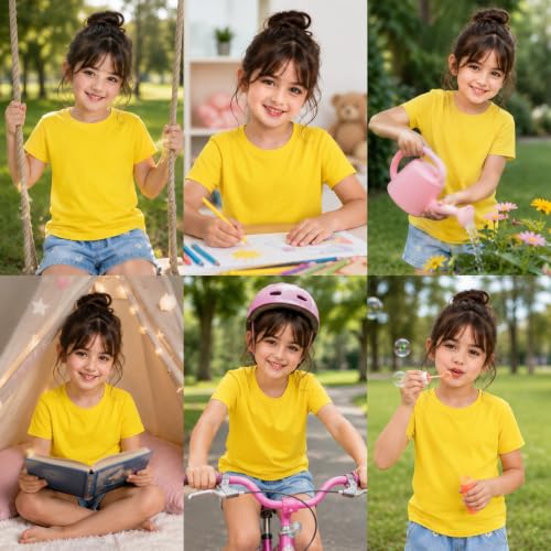Image of Kids Round Neck Girls Tshirt | Short Sleeves | Natural Organic 100% Cotton Soft Comfortable Fabric | Plain Color Original Branded Half Sleeve | School t-Shirt for Girl Kid | Sleepwear Everyday Casual