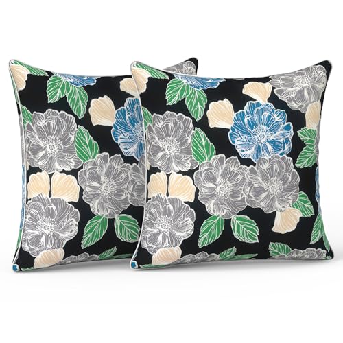 LVTXIII Outdoor/Indoor Pillow Covers, Patio Fade Resistant Throw Pillow Covers ONLY, Waterproof Farmhouse Accent Cushion Cases for Sofa Patio Couch Decoration 20"x20" Set of 2, Peony Garden