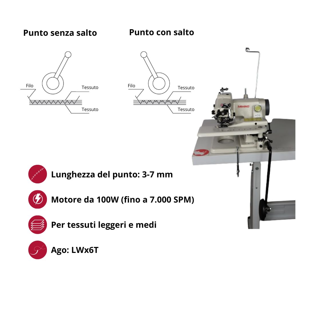 RHINO Smart Solutions - Macchina da cucire portatile semi-industriale punto invisibile RH-501 tessuti sottili e medi orli invisibili in basso pantaloni, abiti (con/senza salto di punto)