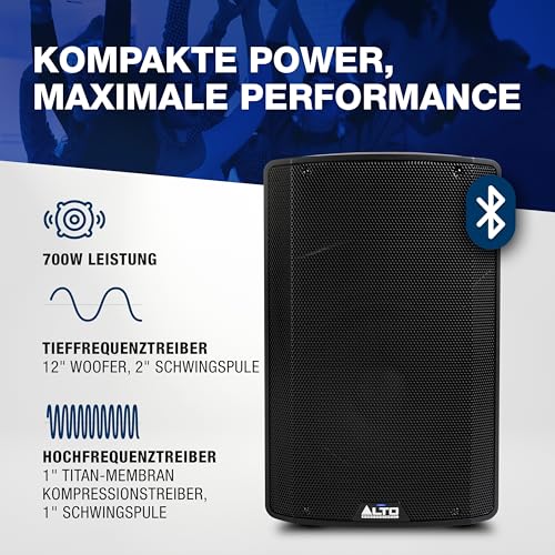 ALTO TX412 700W 12-Zoll Aktiver PA Anlage mit TWS Bluetooth, 2-Kanal Mixer, für Outdoor-DJs und Band-Auftritte, Proben, Veranstaltungsorte und Events
