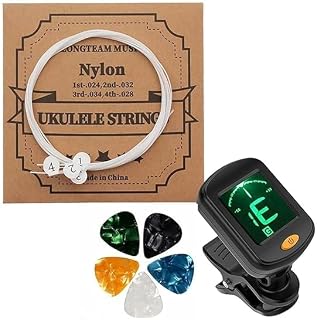 Nylon Ukulele Strings Set with Digital Tuner & 5 Picks | Replacement Strings for 21", 23", 26" Soprano, Concert & Tenor Ukulele (1-A, 2-E, 3-C, 4-G)