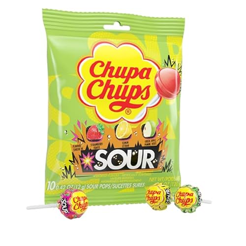 Chupa Chups Sour Fruit Lollipop Assortment, 3 Sour Flavors, Individually Wrapped Candy for Kids, Box of Eight 4.2 OZ Bag (10 Suckers per Bag - 80 Total) image 2