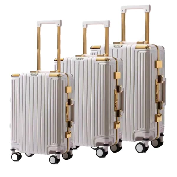 PK PARTNER3 PCS TROLLEY LUGGAGE ALUMINUM FRAME POLY CARBON MATERIAL, LUGGAGE SUITCASE SET AND CABIN LUGGAGE BAG (WHITE)