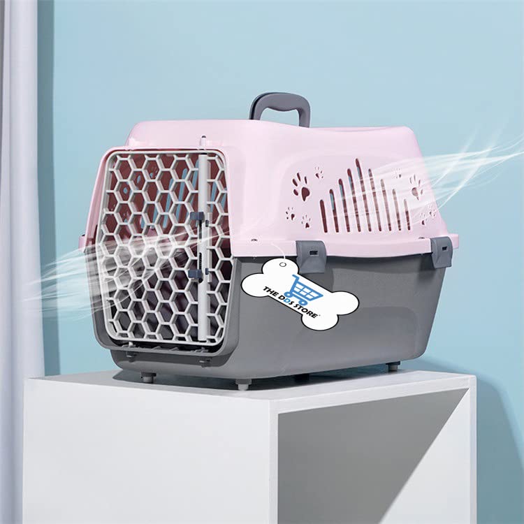 The-DDS-Store-Pet-Travel-Carrier-Puppy-Cat-Rabbit-Basket-Plastic-Handle-Hinged-Door-Folding-Collapsible-Transport-Box-Crate-Cage-Pink
