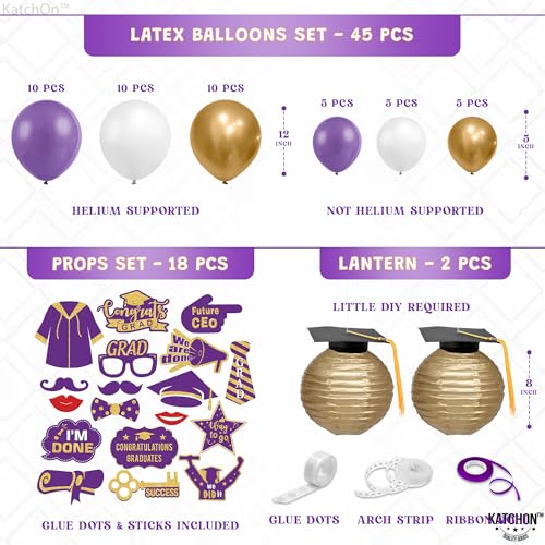 Image of Graduation Decorations 2026 | Purple and Gold Graduation Balloons Arch Set - Huge Pack of 67 | Congrats Grad Banner, Graduation Photo Props | Grad Party Supplies | KatchOn