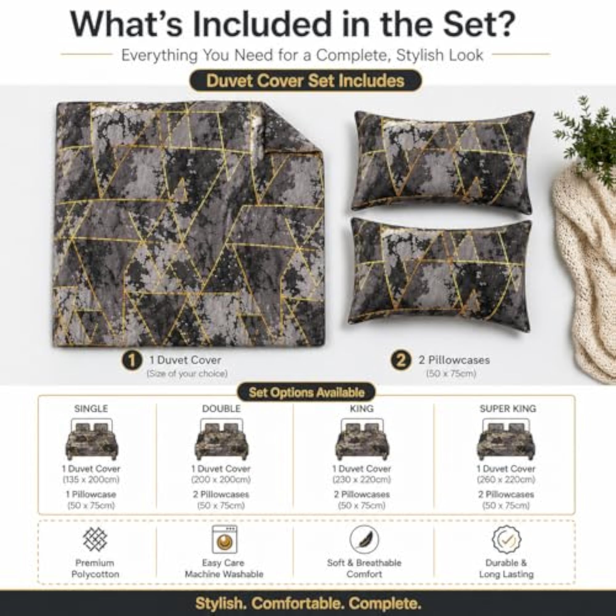 Arlo Triangles Geometric Duvet Cover Set, Reversible Bedding
