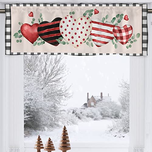 Hawskgfub Valentine’s Day Polka Dots Stripe Love Hearts Kitchen Curtain Valance 54X18, Buffalo Plaid Window Topper Curtains Rod Pocket, Wedding Anniversary Home Living Room Bedroom Bathroom Decor #TOP1