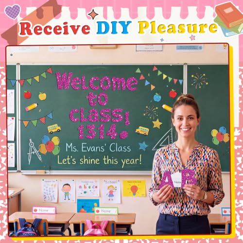 Image of Colarr 144 Pcs Glitter Bulletin Board Letters for Classroom Alphabet Punctuation Symbol Cutout Die-Cut Poster Letter with Adhesive Dot School Party Holiday Decor Display (Rose Red,4 Inch)