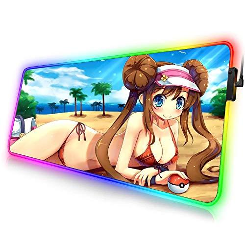 Totem World Trading Card Games Mouse Pad Compatible with Gaming Pokemon Yugioh Magic The Gathering MTG TCG Card Game Table Playmat (Rosa LED 16 X 35 inches)