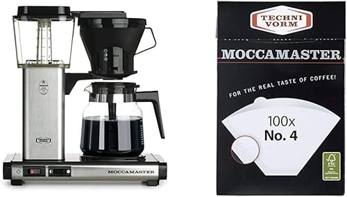 Technivorm 59691 KB cafetera de café 40 oz plata cepillada y Moccamaster 4 filtros de papel blanco talla única