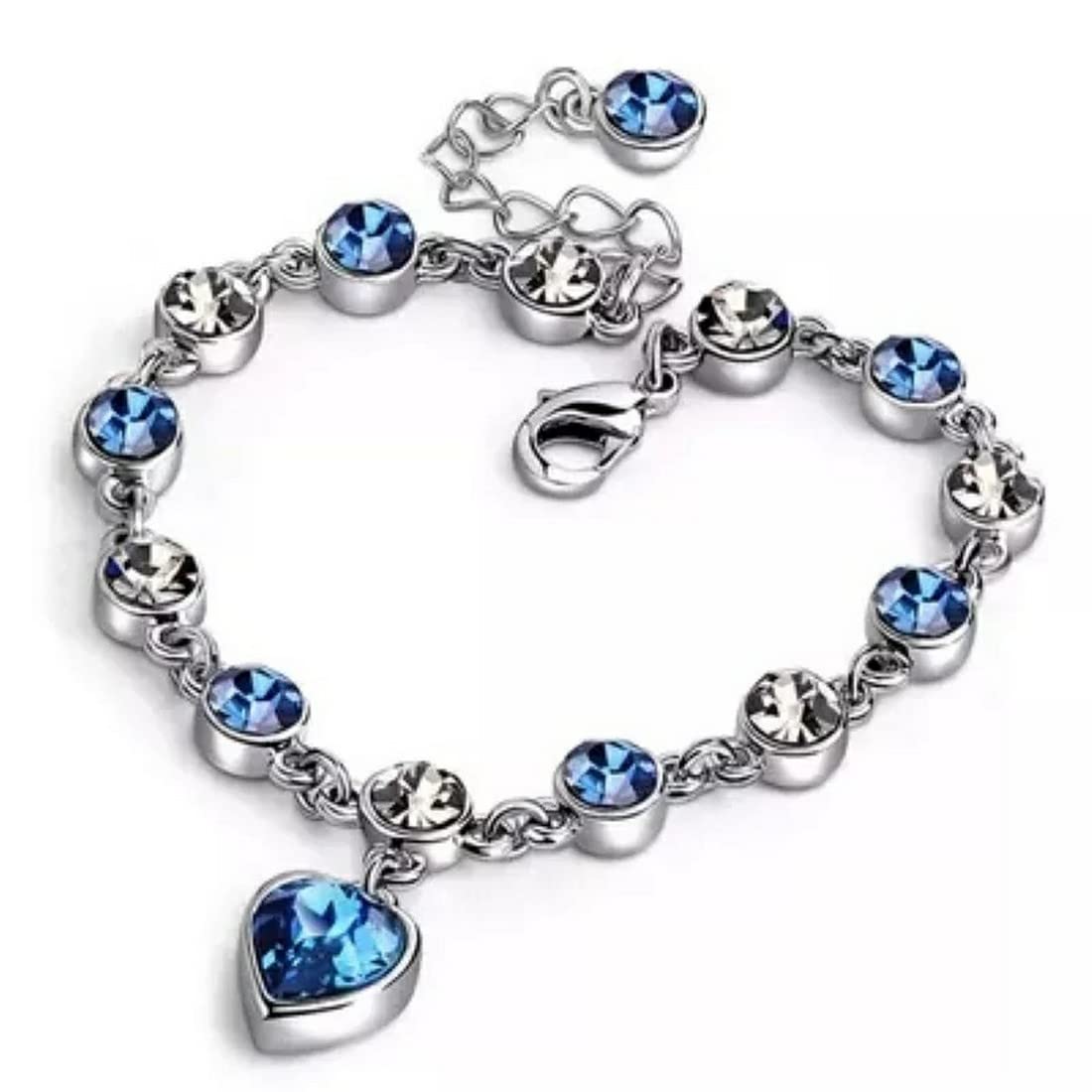 Vientiq Silver-Plated Blue Crystal Heart Bracelet for Women/Girls (B0C5YL7BJ6) Amazon Price History, Amazon Price Tracker