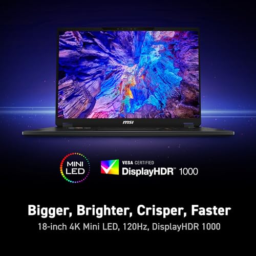 Image of MSI Stealth 18 HX AI 18 inch 120Hz UHD+ Gaming Laptop: Intel Ultra 9-275HX, NVIDIA Geforce RTX 5080, 64GB DDR5, 2TB NVMe SSD, Wi-Fi 7, Win 11 Pro: Black A2XWIG-036US