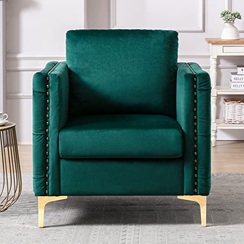 P Purlove Velvet Armchair Tufted Button Accent Chair Club Chair With Steel Legs For Living Room Bedroom #TOP1