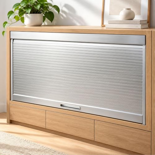 Custom ABS Plastic Hidden Tambour Cabinet Door Kits for Outside Kitchen | Waterproof Lightweight Cupboard Roll Up Shutter Replacement with ABS Slats, Guide Rails & Handle, White Black Gray Silver