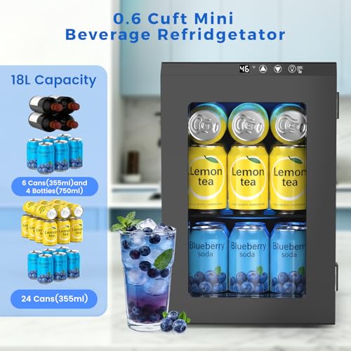 Image of COWSAR Commercial Beverage Refrigerator 24-Can Mini Fridge, Countertop Wine Cooler Small Adjustable Digital Thermostat, LED Light, Freestanding Countertop Drink Refrigerator for Home, Bar & Office