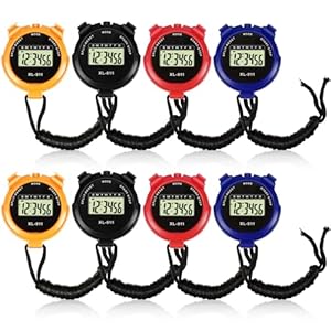 Weewooday 8 Pieces Sports Stopwatch Timer Multi Function Sport Digital Stopwatch Large Display with Date Time and Alarm Function Shockproof Waterproof for Swimming Running Training