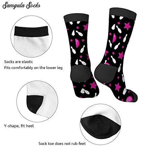 Image of Red Striped Crew Socks for Woman Size 6-8 Christmas Tree Moose Snowflake Dots Lines Girls Socks