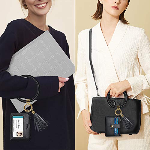 Doormoon Keychain Wallet With Id Badge, Tassel Ring Circle Wristlet Key Chain Holder - Black With Card Purse #TOP4