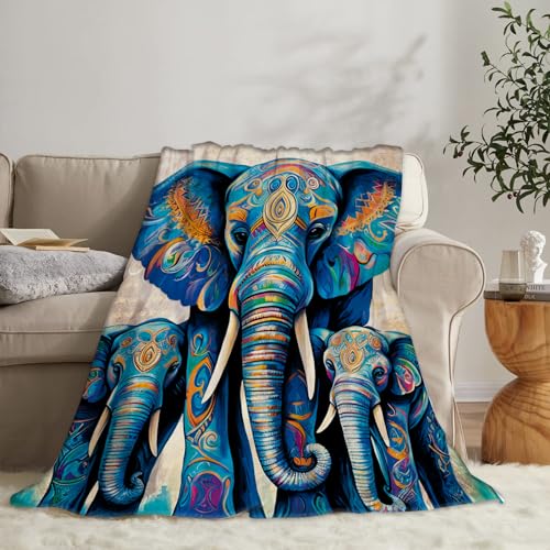 Miyotaa MGT-NNLP-KA9D Elephant Indian Flannel Blanket 50Wx60H Inch Bohemian Animal Ethnic Wildlife Vintage Tribal Mandala Oil Painting Soft Warm Fuzzy Throw Blanket For Sofa Bed Throws Birthday Presents thumb #7
