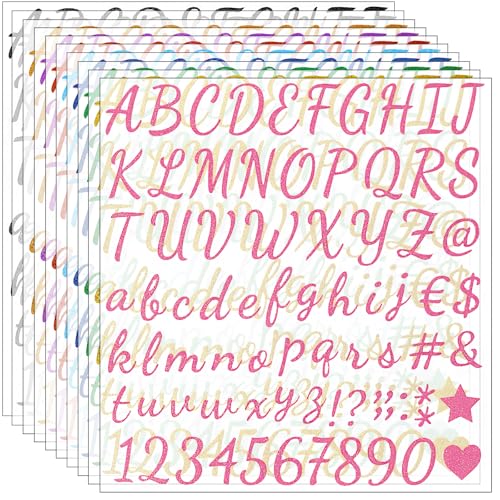 Waynoda 790 Pieces 10 Sheets Self Adhesive Glitter Alphabet Letter Stickers for Classroom Decor, Grad Cap Decoration, DIY Crafts Art Making, Business,Address Number (Multicolor,1 Inch)