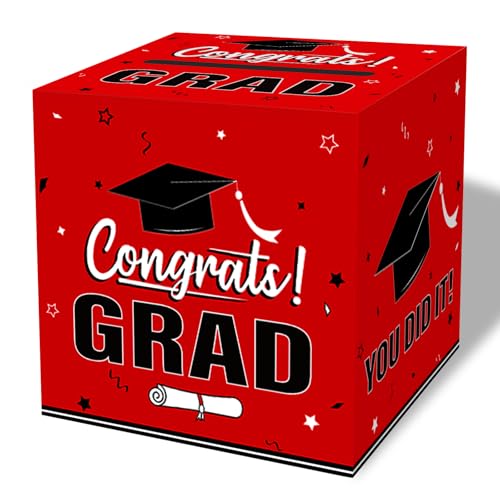 Image of Graduation Card Box 2026, Red Foldable Cardboard Card Box for Party, 2026 Graduation Party Decorations, Red Graduation box