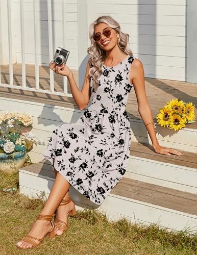 Image of Zeagoo Women's Summer Tank Midi Dress with Pockets Floral Sleeveless A-Line Casual Loose T-Shirt Dresses Beach Sundress 2026