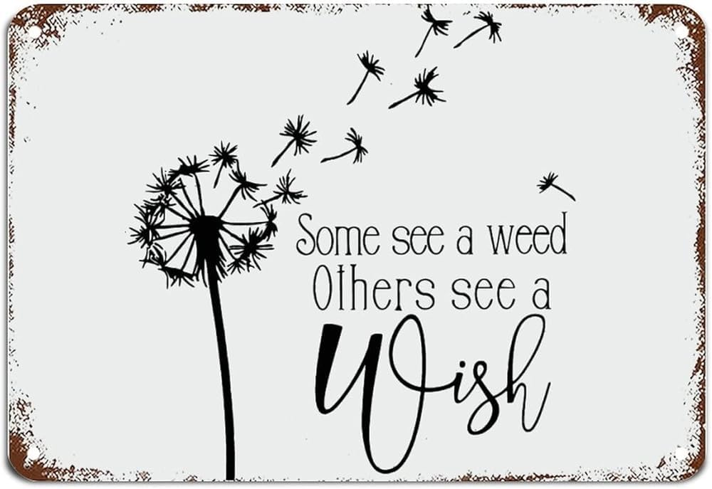 Dandelion Wish Signs with Inspirational Quote Metal Sign Motivational Wall Art Rustic Wall Decorations for Living Room Kitchen Signs Wall Hanging Sign Housewarming Gift 8"x12"