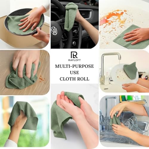 Image of Microfiber Cleaning Cloth Roll - 20 Reusable Washable Pre-Cut Towels | Tear-Away Kitchen Cleaning Cloth for Counters, Glass, Utensils, Appliances, & Home Surfaces - 25x25 cm Green
