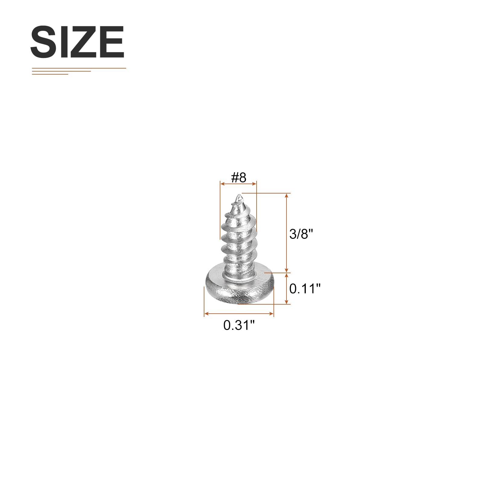 DTGN #8x3/8" Phillips Pan Head Self-tapping Screw - 100Pack - Bright Finish 304 Stainless Steel Sheet Metal Screws Wood Screws - Image 2