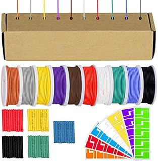 Youmile 22AWG Hook up Wire Kit 22 Gauge Silicone Wire 300V 10 Color 7m/23ft Each Stranded Tinned Copper Electrical Wire Assortment Kit with 50PCS Heat Shrink, 70PCS Wire Labels
