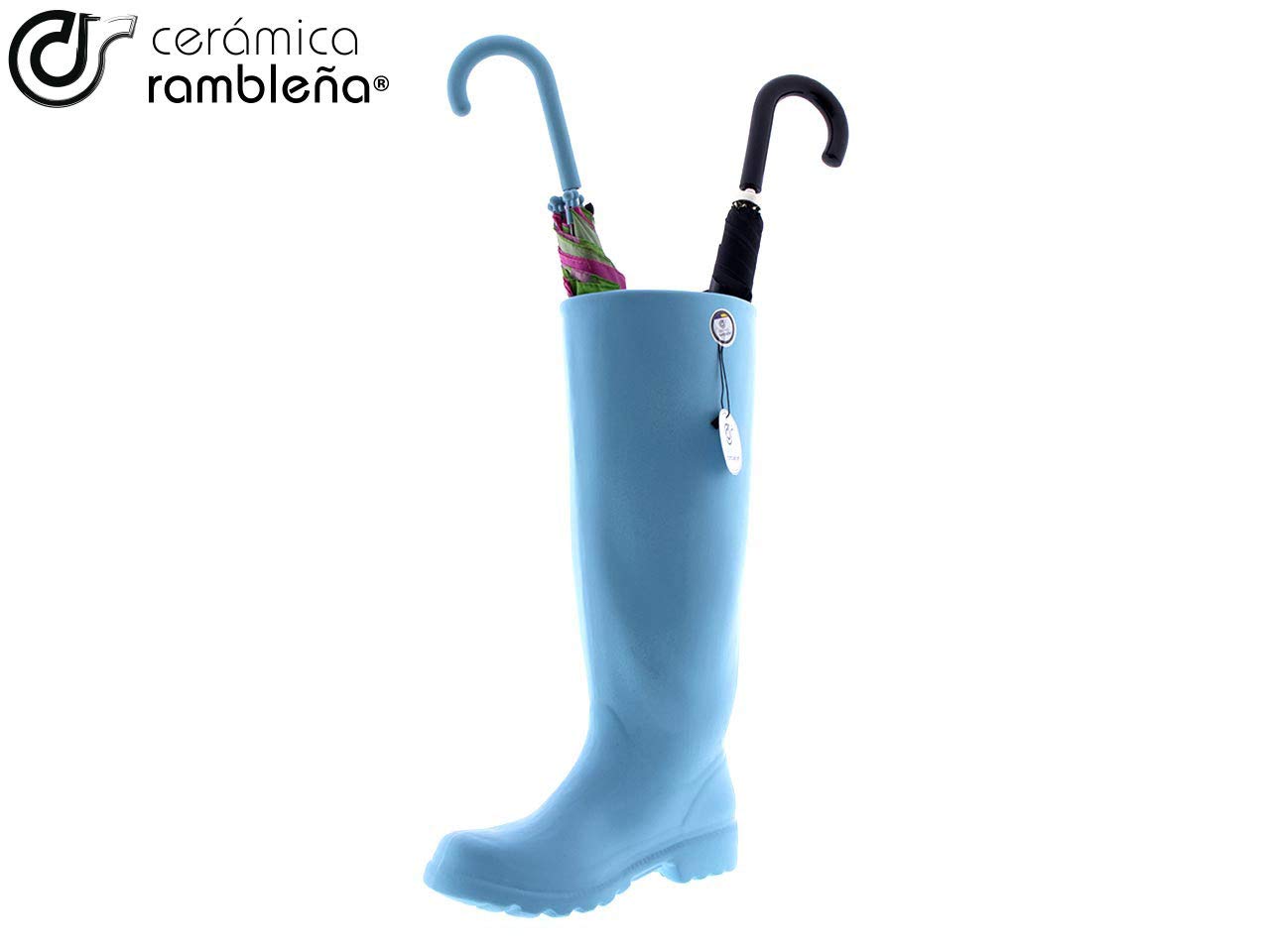 CERÁMICA RAMBLEÑA | Paragüero Amazon Original | Bota Decorada Azul Modelo 04 | Cerámica | 30x14x46 cm