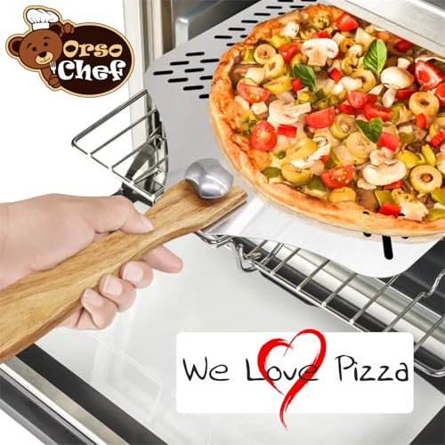 Foto von Antech Pizzaschaufel - Pizzaschieber - Pizza-Schaufel Mit Geformten Löchern -Aluminiumschaufel und klappbarer Holzstiel- - professionell konzipiert für das beste gebackene Pizzabrot und Focaccia…
