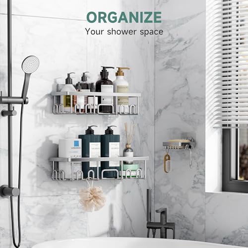 Image of Veken Shower Caddy 3-Pack, Advanced Rustproof Design, No Drilling Adhesive Shelves, Rack with Soap Holder, Large Capacity Bathroom Organizers and Storage, Wall-Mounted Kitchen & Home Decor