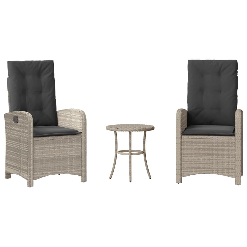 Set Bistro 3 Pezzi Resine Tissee Grigio Chiaro | Schienale estraibile, cuscino spesso rimovibile, telaio in acciaio, uso esterno, giardino, balcone