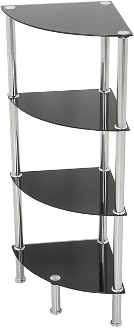 mahara Black Glass 4 Tier Modern Organisation Rack Corner Shelving Shelf Unit Width 30cm x 30cm Max Weight per Shelf 5kg Living Rooms Kitchen Garage