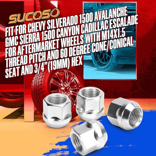 Image of M14x1.5 Open End Lug Nuts Replacement for Chevy Silverado Tahoe C /K2500 | 32PC Zinc Conical Bulge Seat 14x1.5 Lug Nuts for Aftermarket Wheels, for Suburban GMC Sierra Yukon RAM 2500 3500 Ford F250