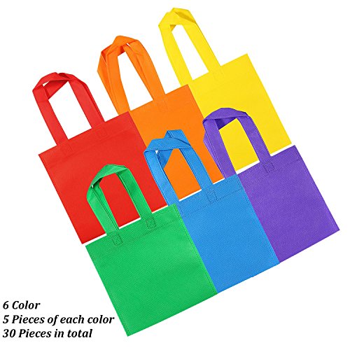 Aneco 30 Pieces 8 By 8 Inches Non-Woven Bags Birthday Party Bags Easter Egg Hunt Bags Rainbow Colors Gift Bag With Handles For Party Favor, 6 Colors #TOP4