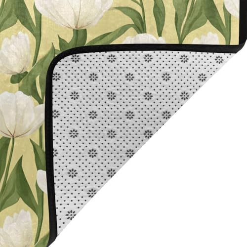 Tapis d'intérieur doux imprimé floral blanc design raffiné - 4